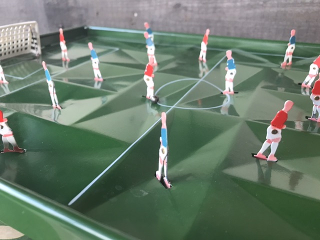 Vintage English Blow Football Game with Tin Litho Goalies England Glevum  Games