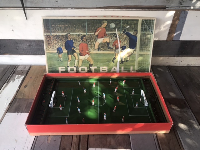 Vintage English Blow Football Game with Tin Litho Goalies England Glevum  Games