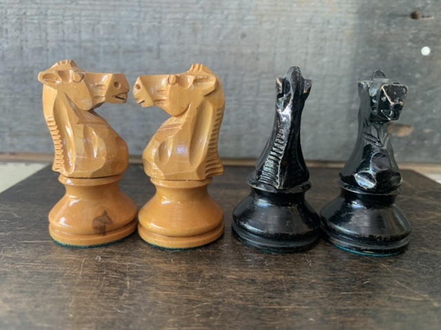 Vintage French Lardy Analysis Chess Pieces With Box - 3.25 King