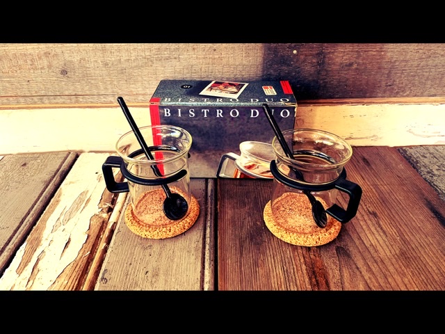 Vintage Bodum Picard Tea Glasses With Holders Set of 2 Cups Blue