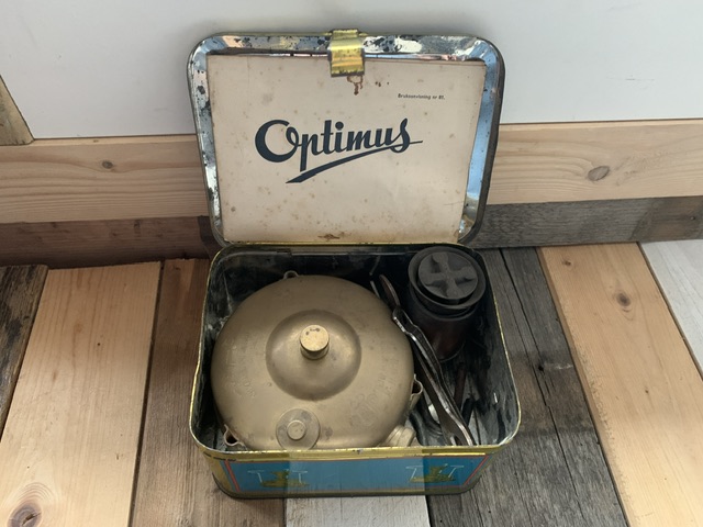 Optimus 00 small brass camping Stove box 1950 Sweden