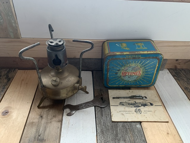 Optimus 00 small brass camping Stove box 1950 Sweden