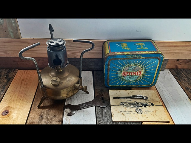 Optimus 00 small brass camping Stove box 1950 Sweden