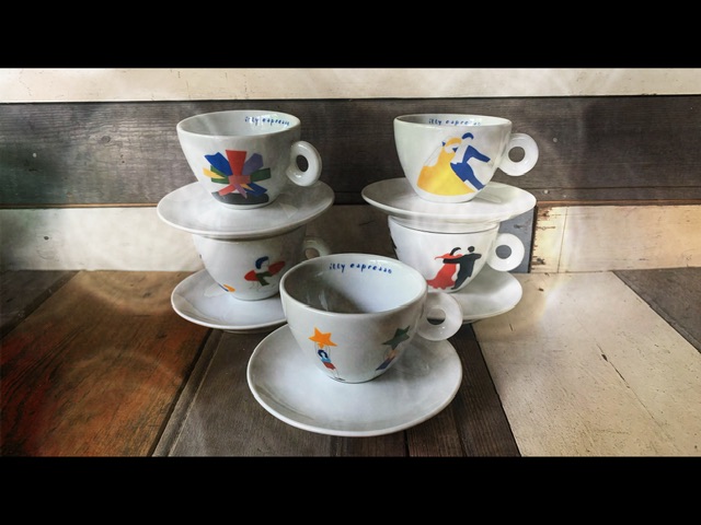 5x Illy Marco Lodola complete set Tazzine ballerine cappuccino 1999 Italy -  Vintage Man Stuff